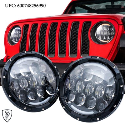 105W Brightest OSRAM 7'' Inch Round Black Led Headlights with White/ amber Turn Signal DRL for Jeep Wrangler JK/TJ and Hummer with H4&H13 Adapter(Black Pair)