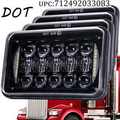 5D Lens 60W Tech-Plus Newest 4x6 Inch LED Headlights with DRL for H4651 H4652 H4656 H4666 H6545 Freightliner Kenworth Peterbilt International Volvo Sterling Western Star Mack(Black 4Pcs)