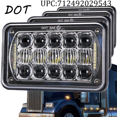 5D Lens 60W Newest 4x6 Inch LED Headlights with DRL for H4651 H4652 H4656 H4666 H6545 Freightliner Kenworth Peterbilt International Volvo Sterling Western Star Mack(Chrome 4Pcs)